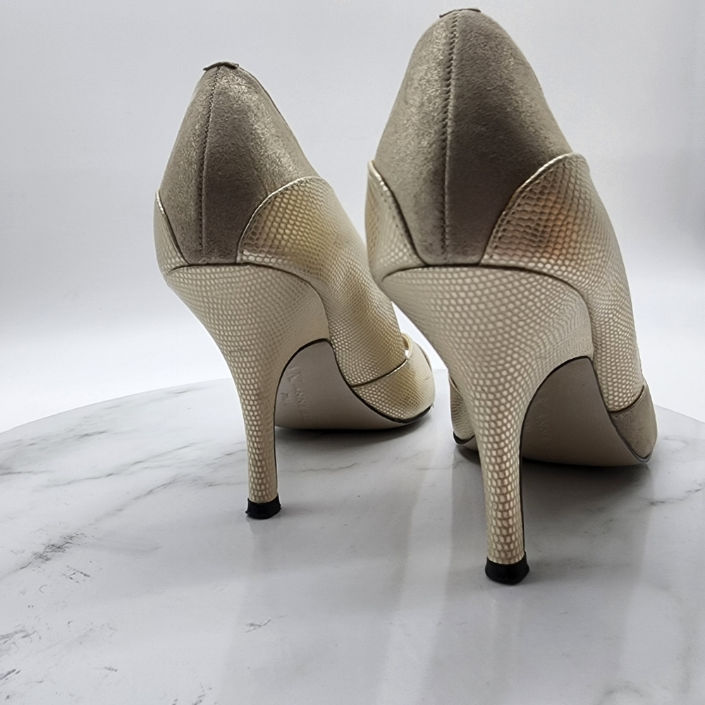 Aus 7 Anne Klein Gold Metallic Leather Open Toe Heels - Picture 15 of 16